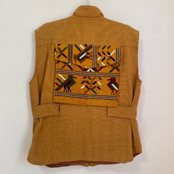 Vintage Mexican Style Embroidered Cotton Vest Mustard Yellow - Picture 5 of 8